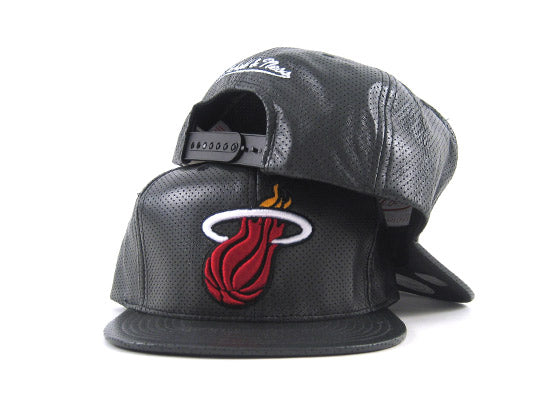 Miami Heat Full Leather Snapback Cap in grey-black perforated leather